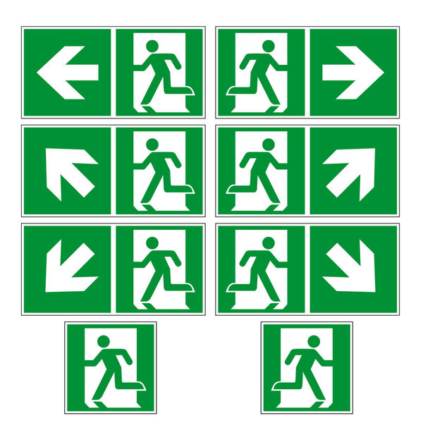 Escape route sign collection vector isolated on white background