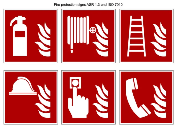 Fire Protection Sign Vector Collection Din 7010 Asr Isolated White — Stock Vector