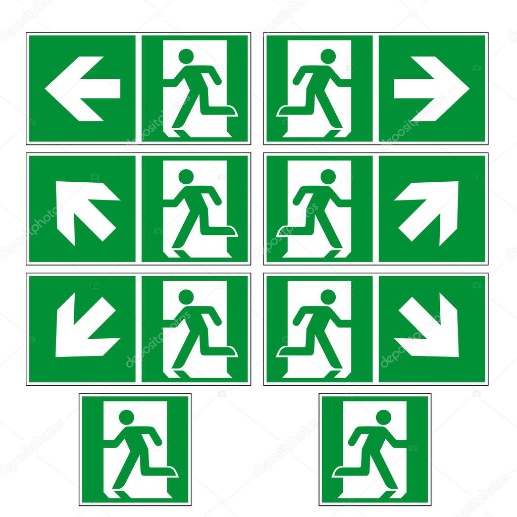 Escape route sign collection vector isolated on white background