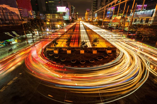 Abstract Motion Blur Trilhas Semáforo Velocidade Estrada Exposição Longa — Fotografia de Stock