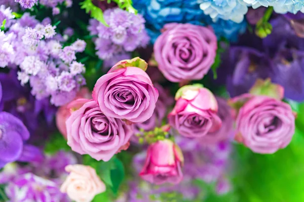 Mezcla Rosas Multicolores Decoración Floral Flores Coloridas Boda Fondo — Foto de Stock