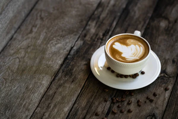 Kopp Kaffe Ett Träbord — Stockfoto