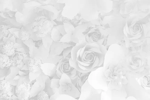Papírové Květiny Bílé Růže Řezané Papíru Svatební Dekorace Pozadí Smíšené — Stock fotografie