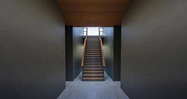 Проход Лестница Фоне Черной Стены — стоковое фото