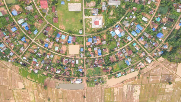Aerial top view of villages in a circle taken with drones — Stock Photo, Image