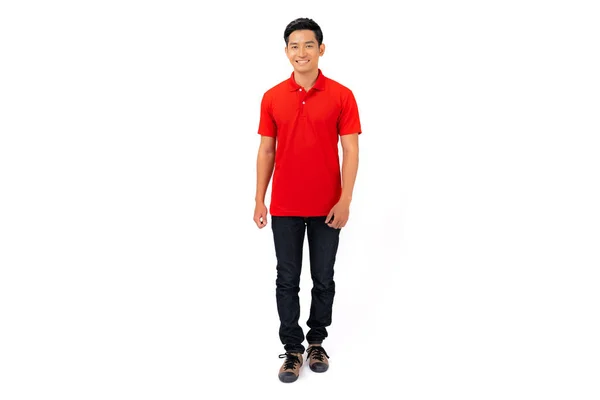 Shirt Design Young Man Red Shirt Isolated White Background — Stock Photo, Image