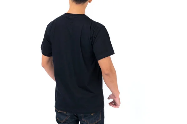 Shirt Design Junger Mann Schwarz Shirt Isoliert Auf Weißem Hintergrund — Stockfoto