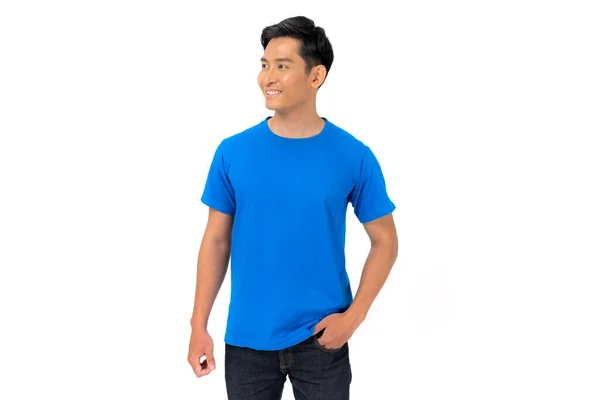 Diseño Camiseta Hombre Joven Camiseta Azul Aislado Sobre Fondo Blanco —  Fotos de Stock