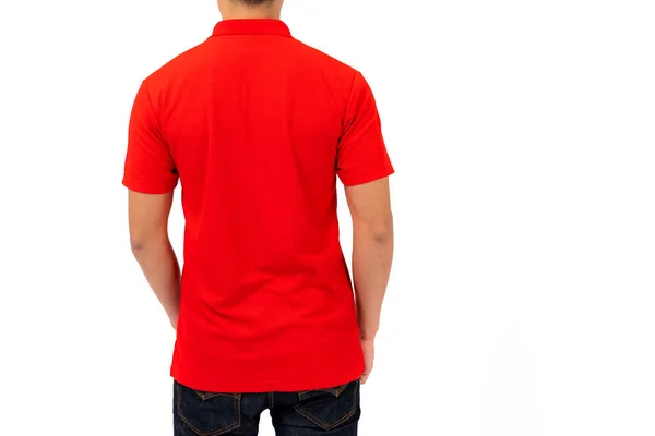 Shirt Design Jovem Camisa Vermelha Isolada Sobre Fundo Branco — Fotografia de Stock