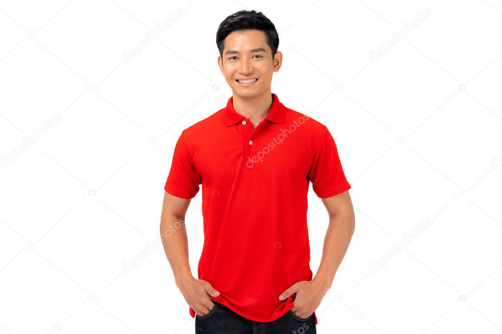 T-shirt design, Young man in Red shirt isolated on white background