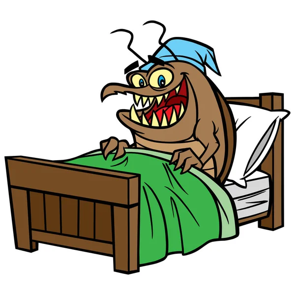 Bed Bug Bedtime Vector Cartoon Illustration Bed Bug Getting Ready — Stock Vector