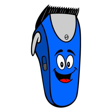 Elektrik saç kesme makinesi maskot - bir kuaför salonu elektrik saç kesme makinesi maskot bir vektör karikatür çizim.