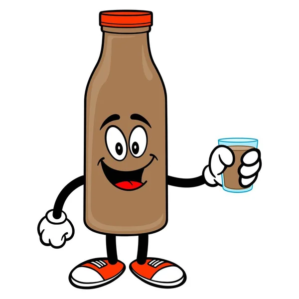 Schokoladenmilch Maskottchen Mit Einem Glas Milch Eine Vektorcartoon Illustration Eines — Stockvektor