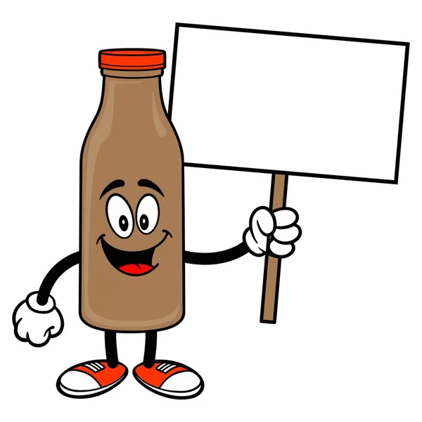 Schokoladenmilch Maskottchen Mit Einem Schild Eine Vektor Cartoon Illustration Eines — Stockvektor