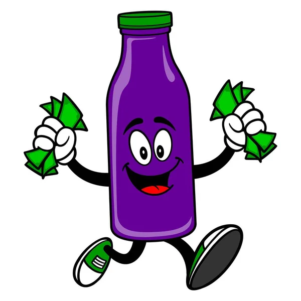 Grape Juice Mascot Running Money Vector Cartoon Illustration Grape Juice — Stock Vector