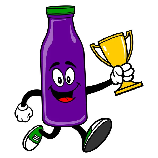 Grape Juice Mascot Running Trophy Векторная Карикатура Талисман Виноградного Сока — стоковый вектор