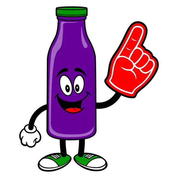 葡萄汁吉祥物与泡沫手 一个矢量卡通画与泡沫手的葡萄汁吉祥物 — 图库矢量图片