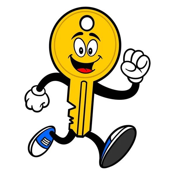 Key Mascot Running Vektor Tegneserie Illustration Bil Nøgle Maskot – Stock-vektor