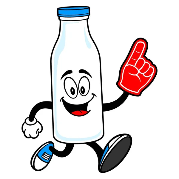 Milchmaskottchen Läuft Mit Einer Schaumhand Eine Vektor Cartoon Illustration Eines — Stockvektor