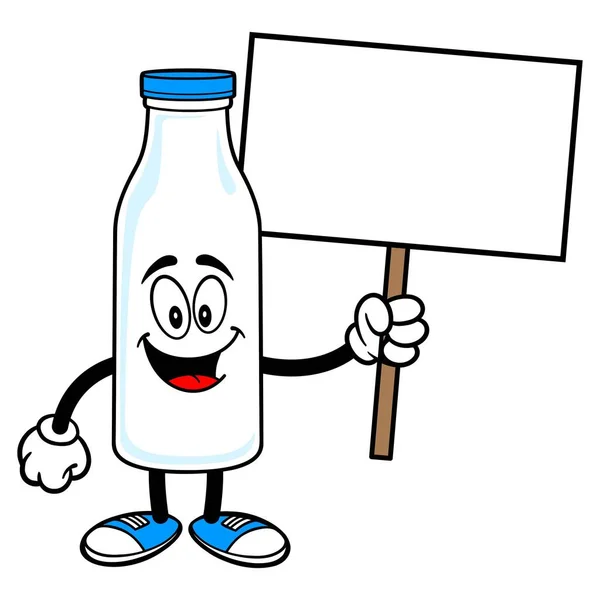 Milk Mascot Segurando Sinal Uma Ilustração Desenho Animado Vetorial Uma — Vetor de Stock