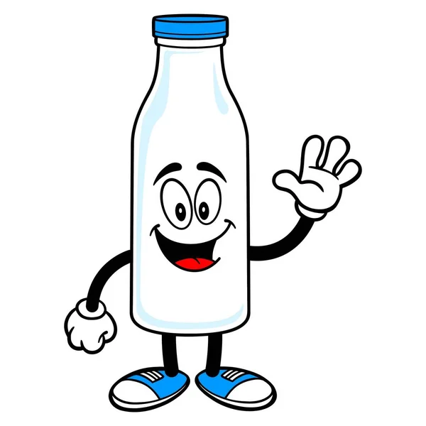 Milk Mascot Waving Una Ilustración Dibujos Animados Vectoriales Una Mascota — Vector de stock