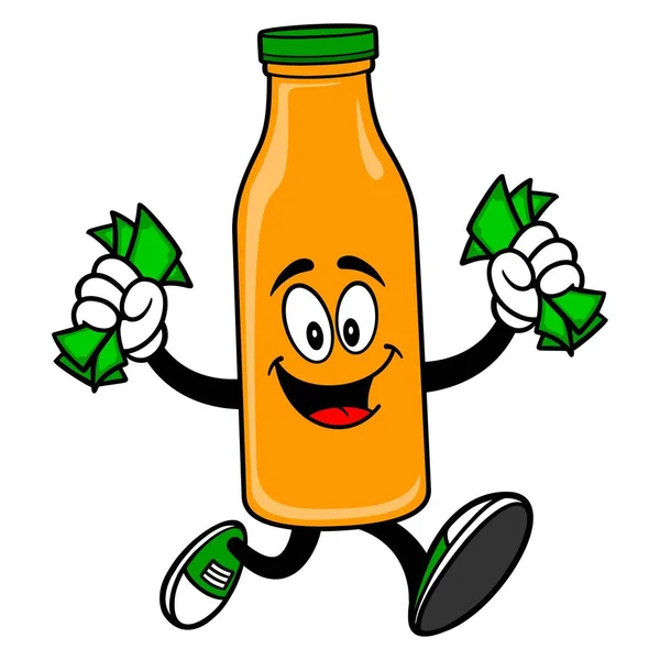 Mascotte Jus Orange Fonctionnant Avec Argent Une Illustration Vectorielle Dessin — Image vectorielle