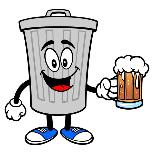 Trash Can Mascot Beer Uma Ilustração Desenho Animado Vetorial Uma — Vetor de Stock