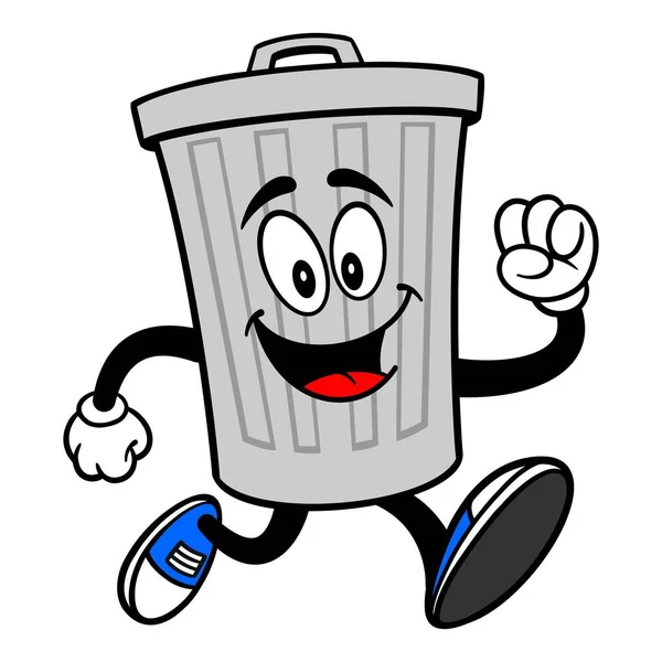 Trash Can Maskot Běh Vektorové Ilustrace Kreslené Hliníkové Koše Maskot — Stockový vektor