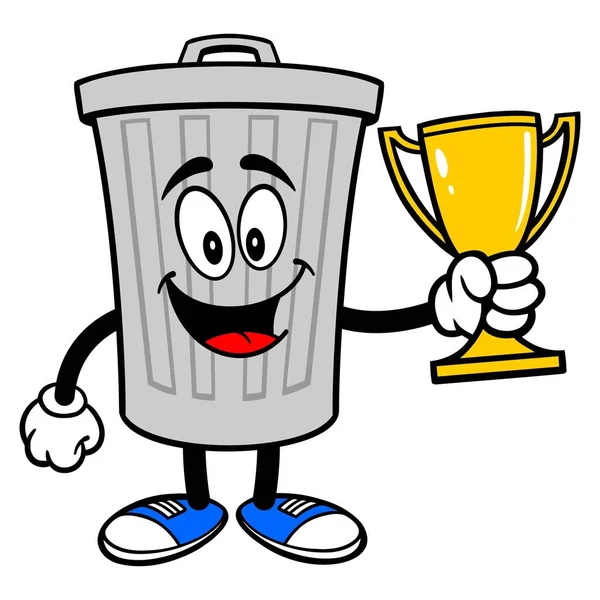 Trash Can Mascot Trophy Vector Cartoon Illustration Aluminum Trash Can — Stock Vector