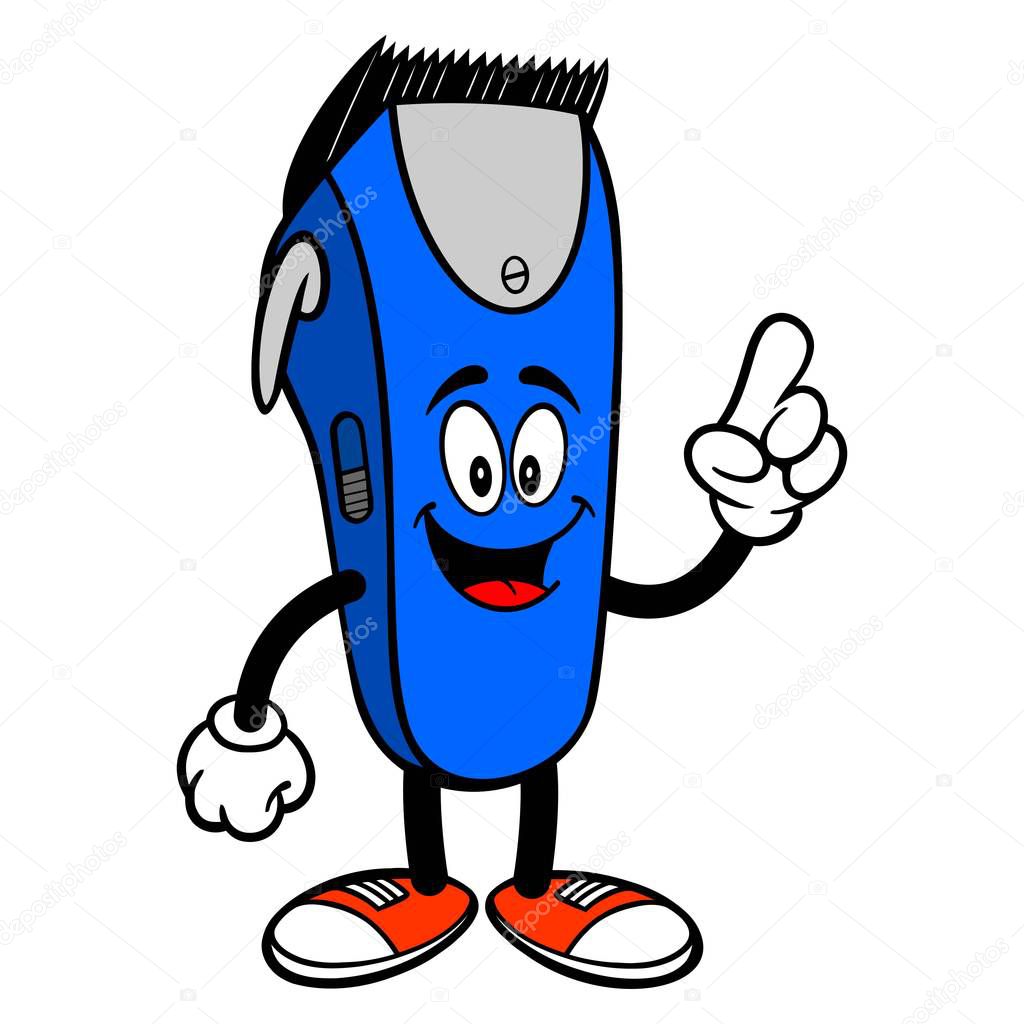 Electrical Hair Clipper Mascot Pointing - A vector cartoon illustration of a barber shop electrical hair clipper mascot pointing.