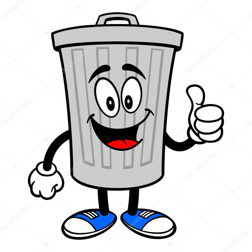 Trash Can Mascot with Thumbs Up - A vector cartoon illustration of a aluminum Trash Can mascot holding a Thumbs up.
