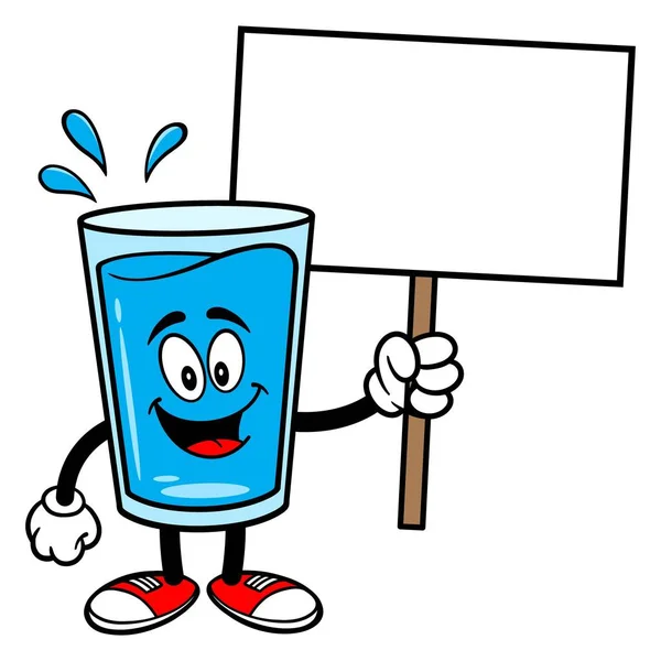 Water Mascot Sign Vector Cartoon Illustration Glass Water Mascot Holding — Stock Vector