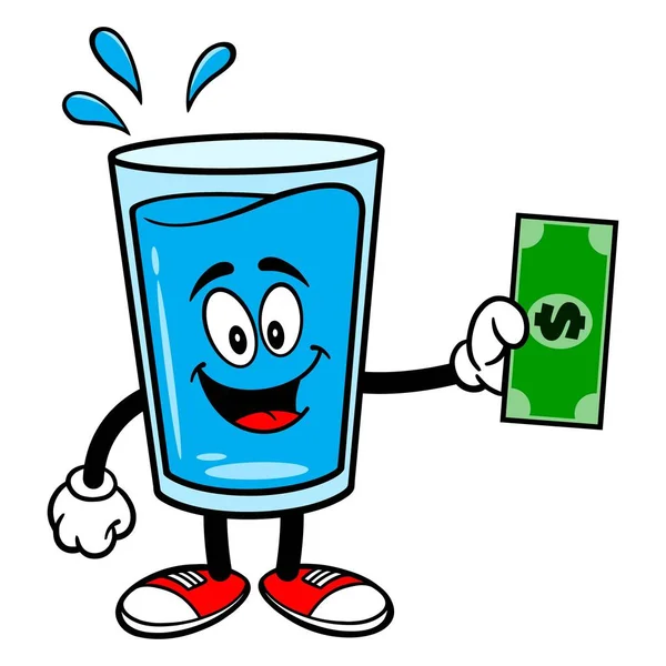 Wasser Maskottchen Mit Einem Dollar Eine Vektor Cartoon Illustration Eines — Stockvektor