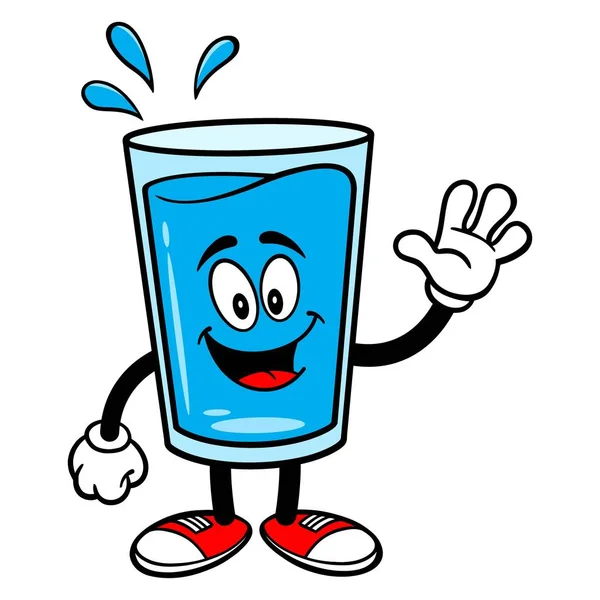 Water Mascot Waving Vector Cartoon Illustration Glass Water Mascot Waving — Stock Vector