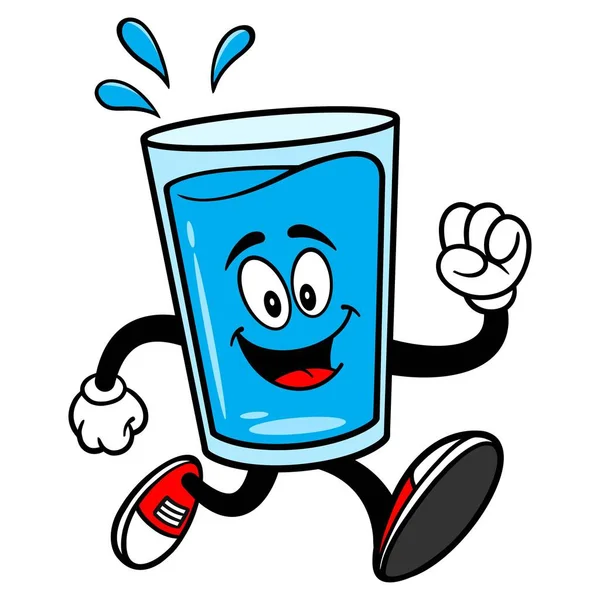 Water Mascot Running Vector Cartoon Illustration Glass Water Mascot — Stock Vector