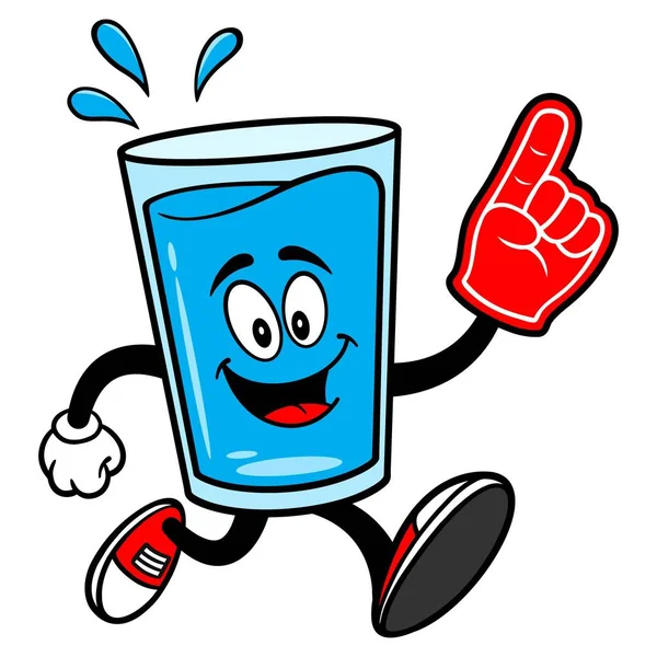 Water Mascot Running Foam Finger Vector Cartoon Illustration Glass Water — Stock Vector