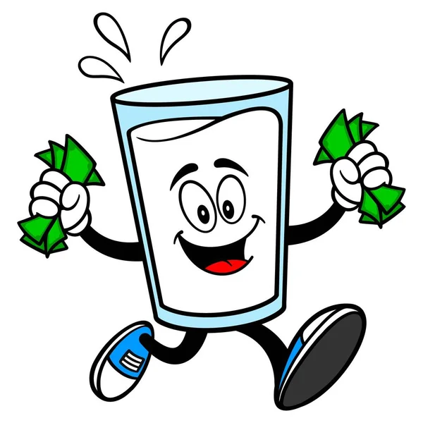 Milk Mascot Running Money Vector Cartoon Illustration Glass Milk Mascot — Stock Vector