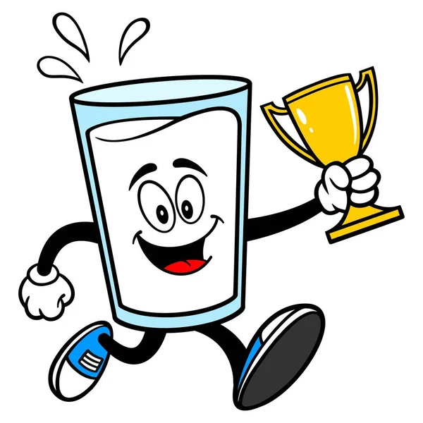 Milk Mascot Running Trophy Vector Cartoon Illustration Glass Milk Mascot — Stock Vector
