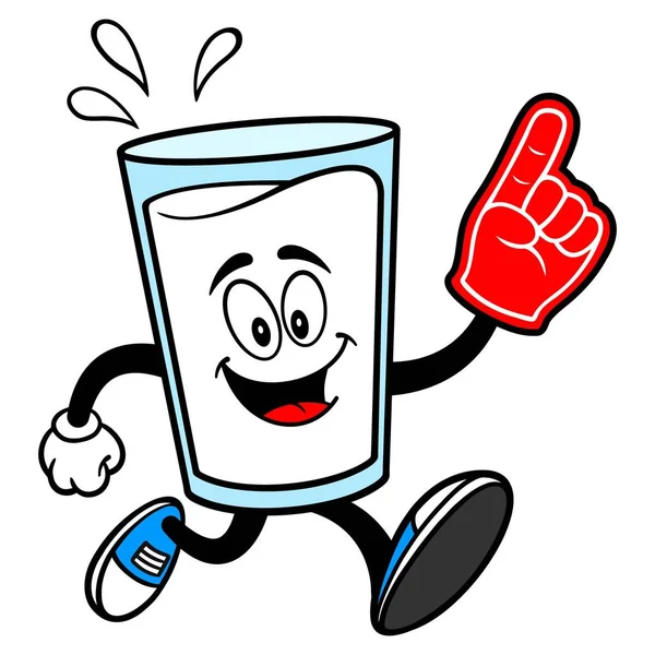 Milk Mascot Running Foam Finger Vector Cartoon Illustration Glass Milk — Stock Vector