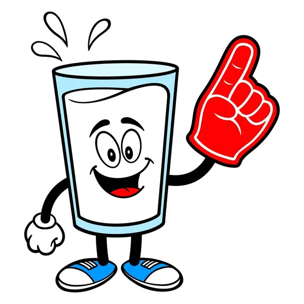 Milk Mascot Foam Finger Vector Cartoon Illustration Glass Milk Mascot — Stock Vector