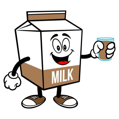 Bir bardak çikolata sütü ile çikolatalı süt karton maskot-çikolata süt karton maskotu bir karikatür Illustration.