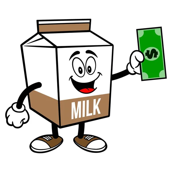 Choklad Mjölk Kartong Maskot Med Dollar Tecknad Illustration Choklad Mjölk — Stock vektor