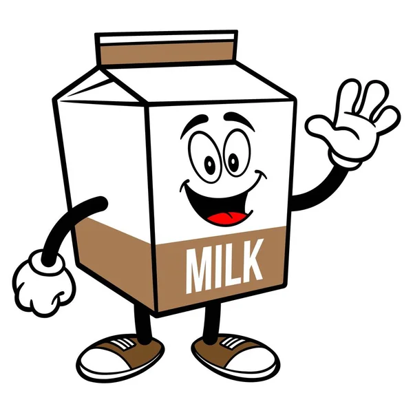 Schokoladenmilchkarton Maskottchen Winkt Eine Cartoon Illustration Eines Schokoladenmilchkarton Maskottchens — Stockvektor