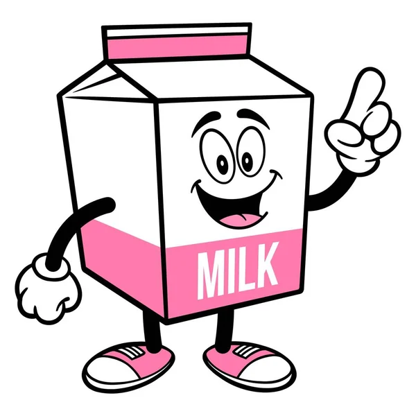 Strawberry Milk Carton Mascot Pointing Una Ilustración Dibujos Animados Una — Vector de stock