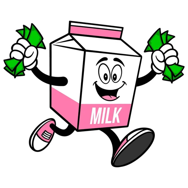 Strawberry Milk Carton Mascot Running Money Cartoon Illustration Strawberry Milk — Stock Vector