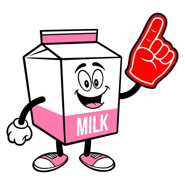 Strawberry Milk Carton Mascot Foam Hand Cartoon Illustration Strawberry Milk — Stock Vector