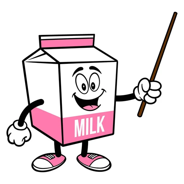 Strawberry Milk Carton Mascot Pointer Stick Cartoon Illustration Strawberry Milk — Stock Vector