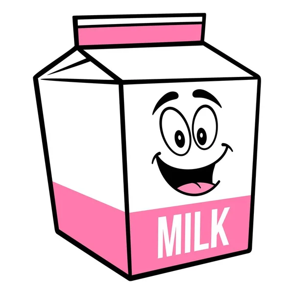 Aardbei Melk Karton Mascotte Een Cartoon Illustratie Van Een Aardbei — Stockvector