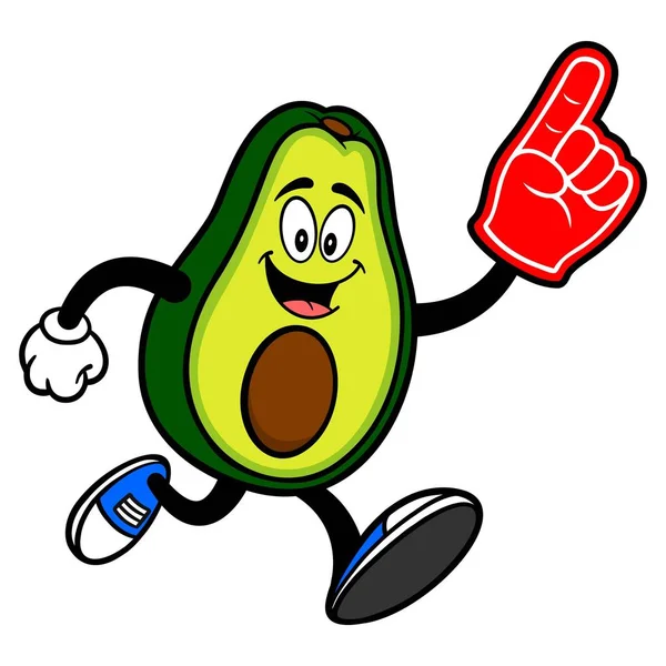 Avocado Mascot with a Foam Hand - A cartoon illustration of a cute Avocado mascot.