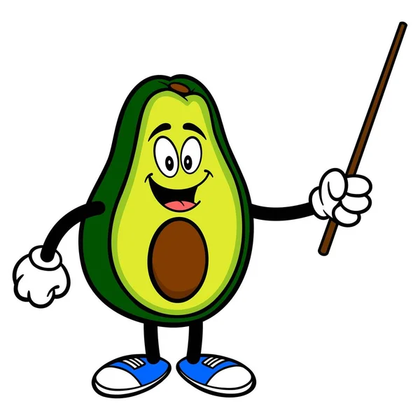 Mascotte Avocado Con Pointer Stick Cartone Animato Illustrazione Una Simpatica — Vettoriale Stock